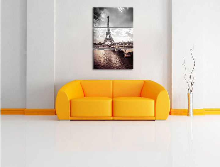 Pixxprint Eiffelturm in Paris als Leinwandbild/Grösse: 3 Teilig (120x80) cm/Wandbild/Kunstdruck/fert