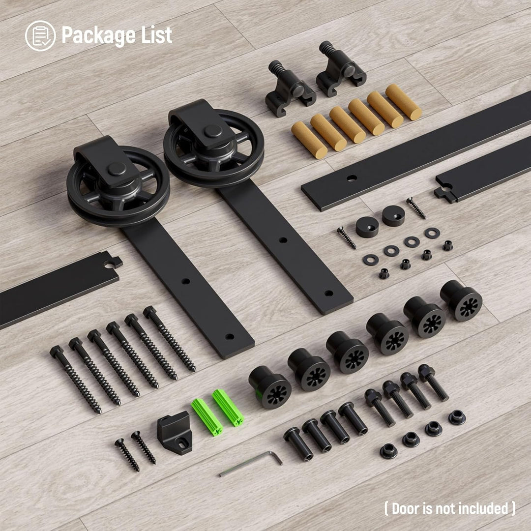 BONIKLUBA 214cm Schiebetürbeschlag-Kit 7FT Schiebetürsystem Komplettes Schienenrollen-Set J-Form Gro