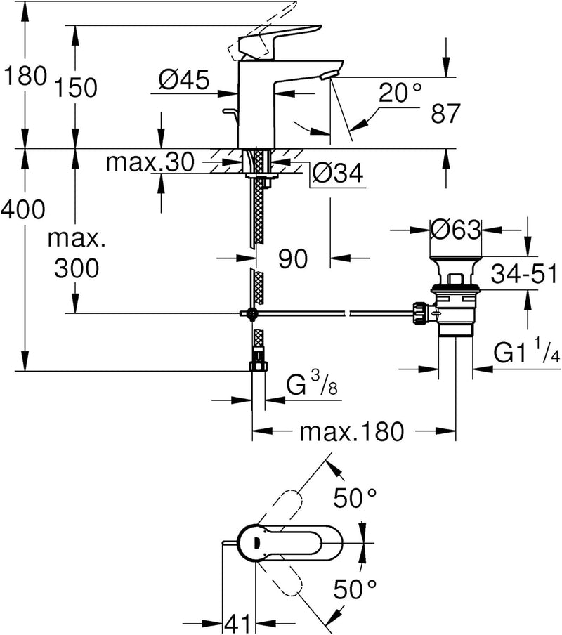 GROHE BauEdge | Badarmaturen-Einhand-Waschtischbatterie | DN 15 | S-Size | chrom | 23802000 Chrom S-