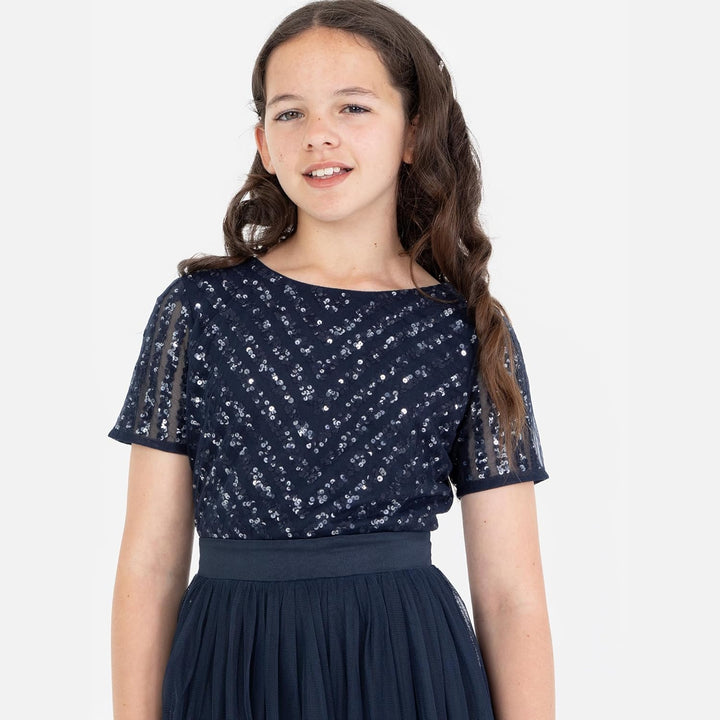 Maya Deluxe Mädchen Midi Girls for Wedding with Sequin Embellishment Short Sleeve Prom Birthday Part