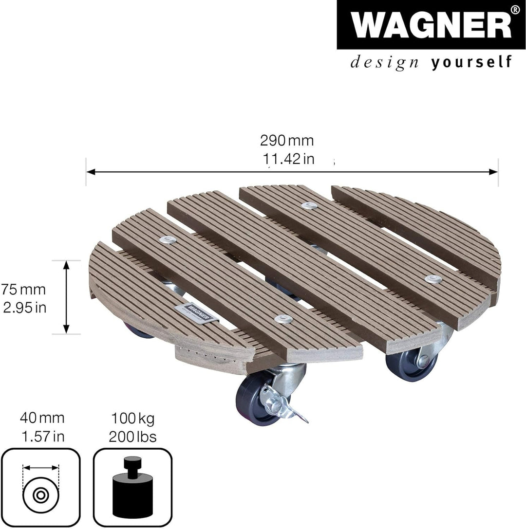 Wagner Pflanzenroller WPC Ø 29 x 7,5 cm I Blumenroller für Aussenbereich + Innenbereich I Kübelrolle