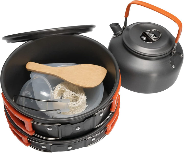 Grafner Premium Camping Kochgeschirr Set 11-teilig, stabiles Aluminium mit Antihaftbeschichtung, kle