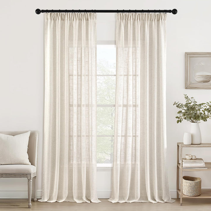 MIULEE Gardinen Vorhänge schlaufenschal Voile Vorhang Modern Leinenoptik Halbtransparent für Wohnzim
