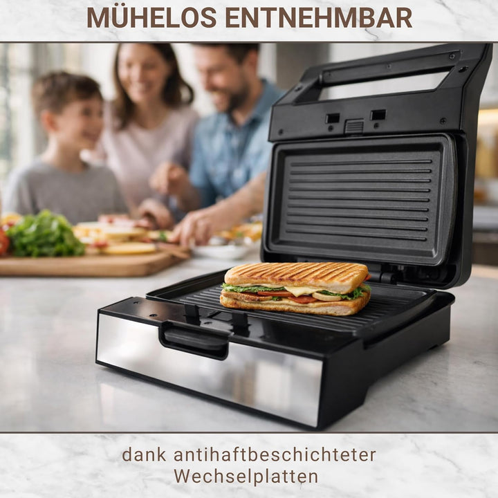 Syntrox Germany MM-1400W-Gusto-Grill Kontaktgrill mit wechselbaren, spülmaschinengeeigneten Platten