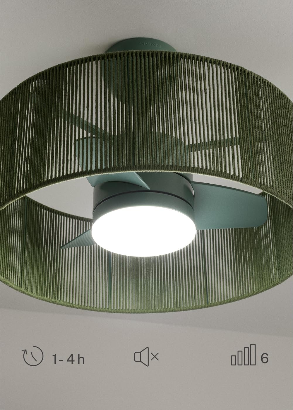 CREATE / WIND LAMP WOVEN/Deckenventilator mit Beleuchtung Salbeigrün mit Fernbedienung / 25W, Progra