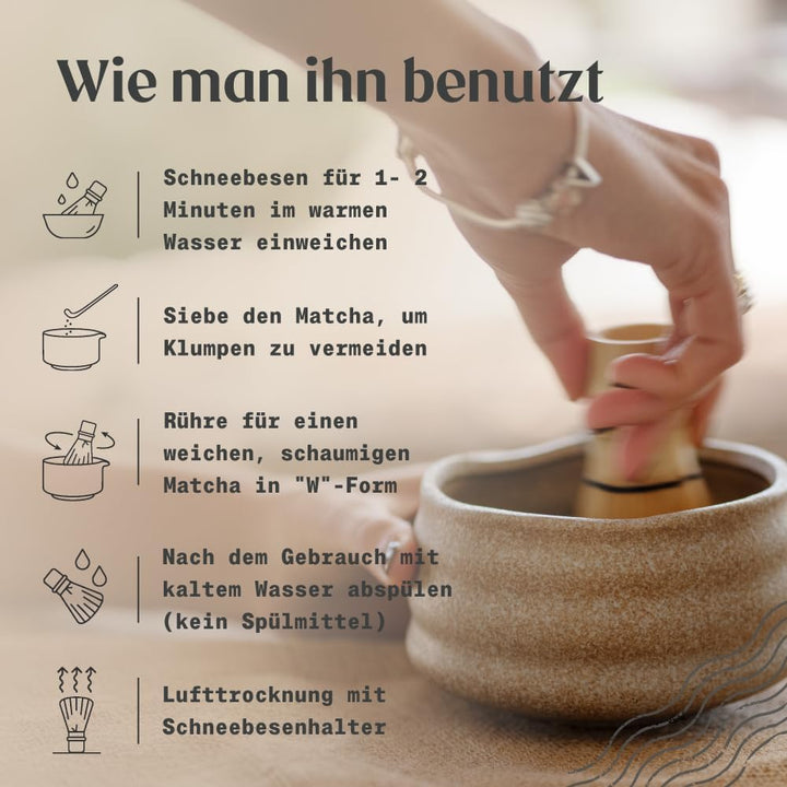 NaturaleBio Matcha Bambusbesen. Traditioneller Bambus-Chasen. 100% natürlicher Bambus, robust und na