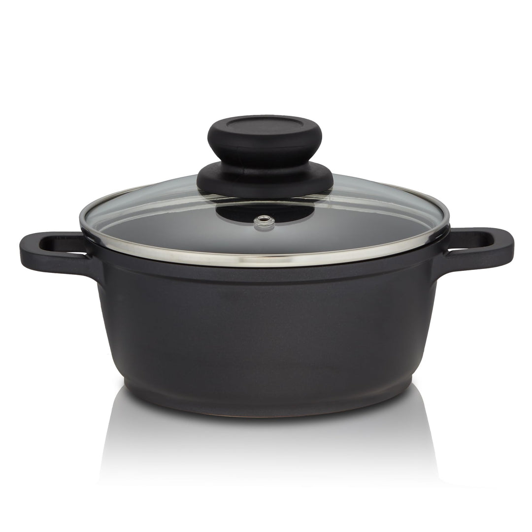 KHG Topf Kochtopf 16 cm Induktion Antihaftbeschichtung Sossentopf Fleischtopf 1,25 Liter | Schwarz A