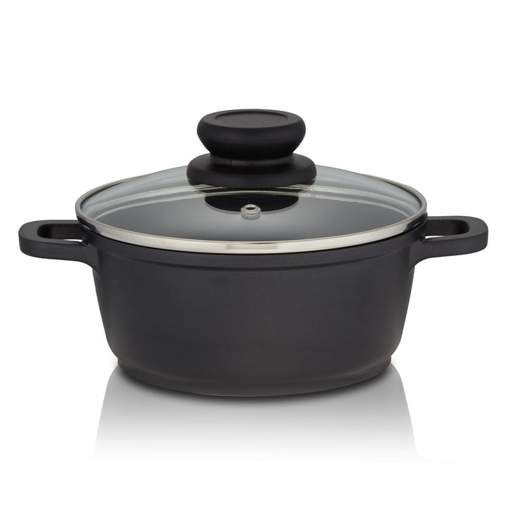 KHG Topf Kochtopf 16 cm Induktion Antihaftbeschichtung Sossentopf Fleischtopf 1,25 Liter | Schwarz A