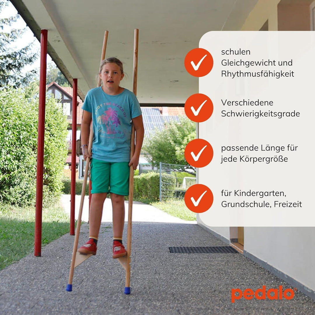 pedalo Stelzen 170 cm I verstellbare Holzstelze I Antirutsch-Gummifuss I extrem stabil für Kinder un