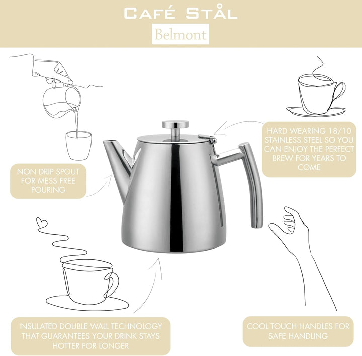 Café Ole HTP-12DW Teekanne, Edelstahl 18/10, Hochglanz Poliert, 1,2 L 1.2L Hochglanzpolitur, 1.2L Ho