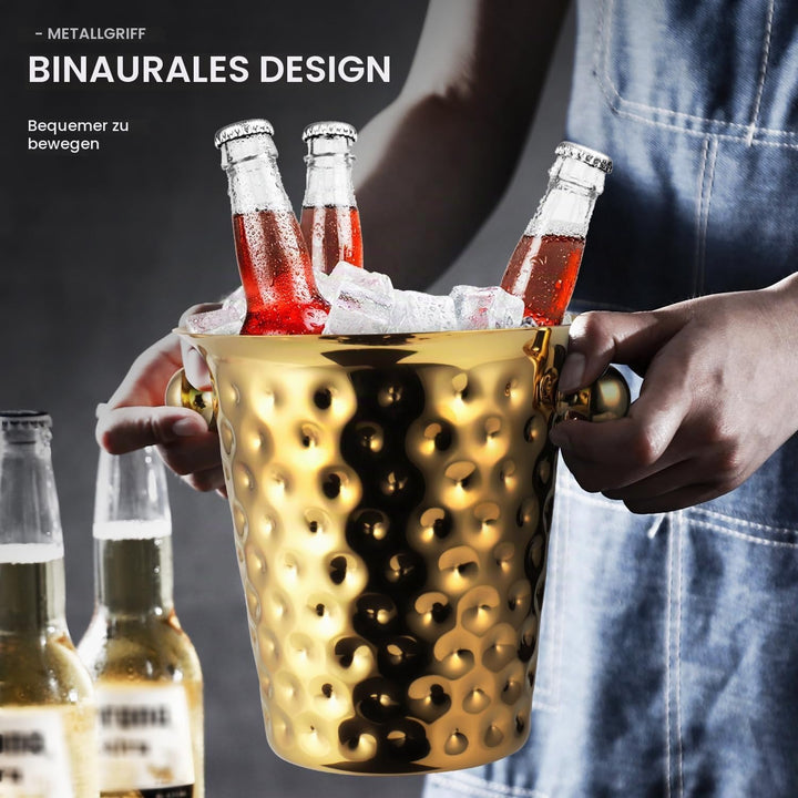 Sektkühler, Eiskübel Edelstahl 5l,Champagner Kühler mit Griff für Bar, Party, Grill (Gold), Gold