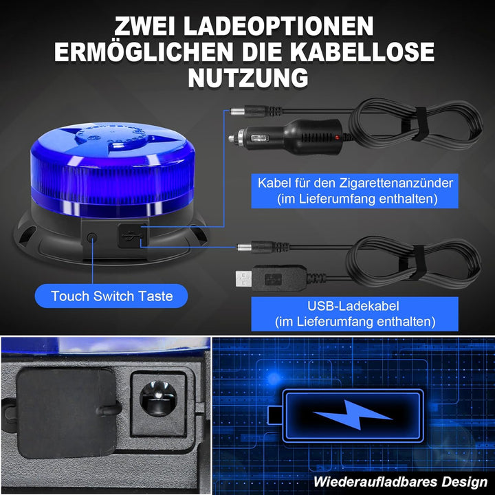 antom Rundumleuchte akku Mit Fernsteuerung 9 Blitzmuster 12V 24V Blau Warnleuchte led magnet mit Kfz