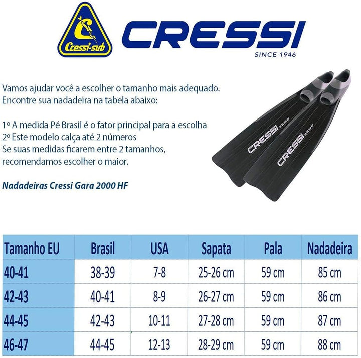 Cressi Gara - Lange Flossen für Apnoe / Freitauchen - High Performance 2000 HF Nero 40/41, 2000 HF N