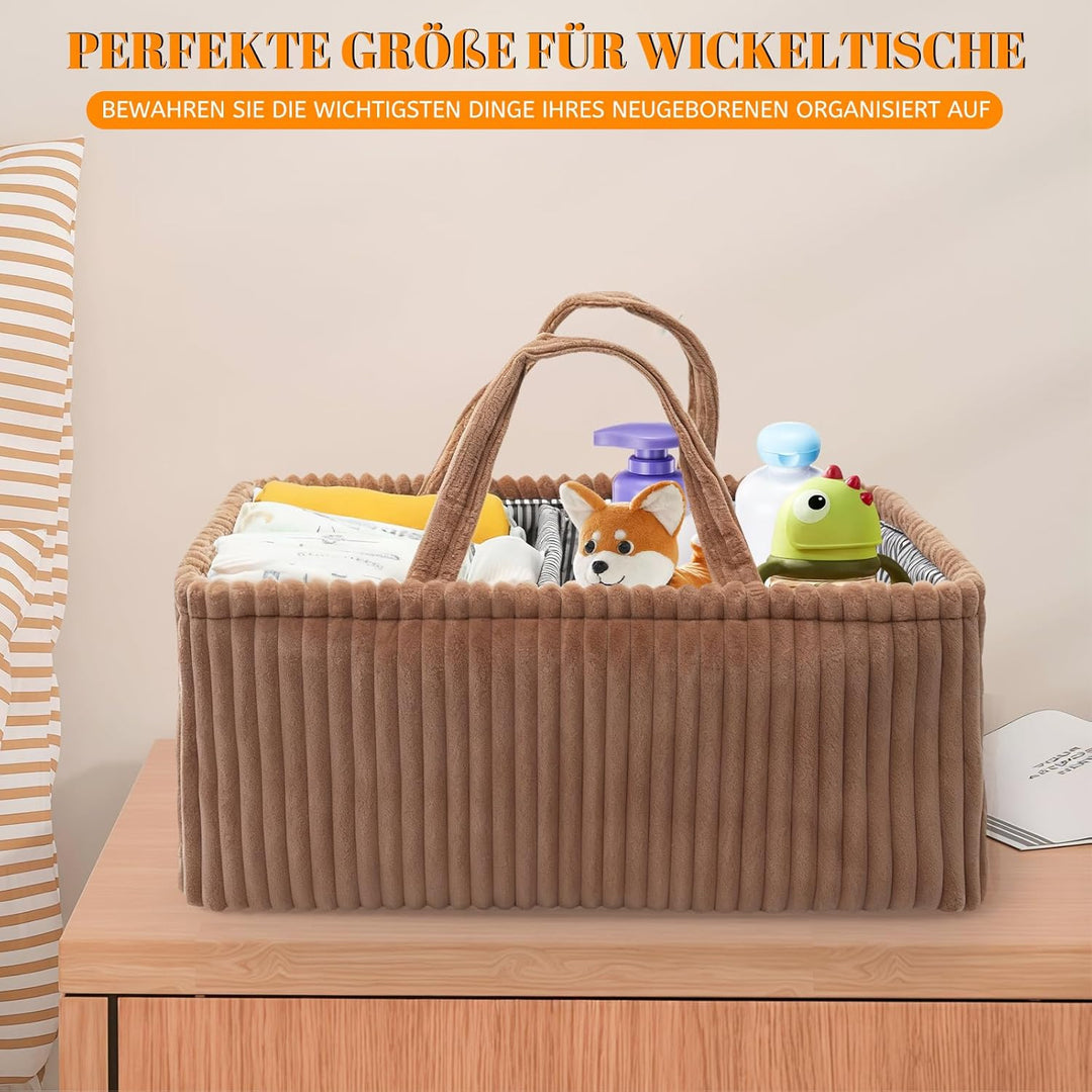 Wickeltisch Organizer, Baby Windel Caddy Korb, Wickeltasche Organizer mit Fächern & Griffen, Cord Wi