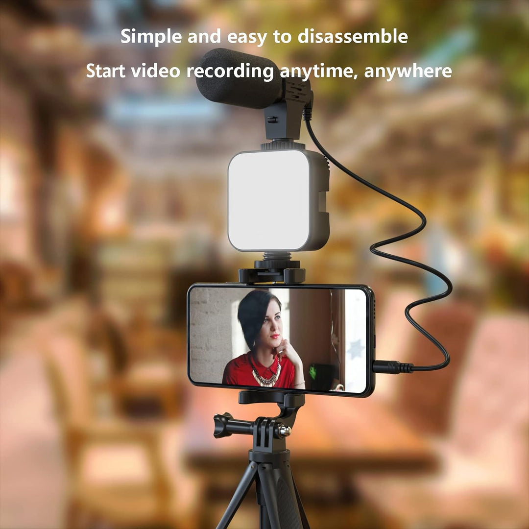 Andoer Smartphone Vlogging Kit, Phone Vlog Kit mit Handy Stativ, Mikrofon, LED Licht, Telefonclip, 3