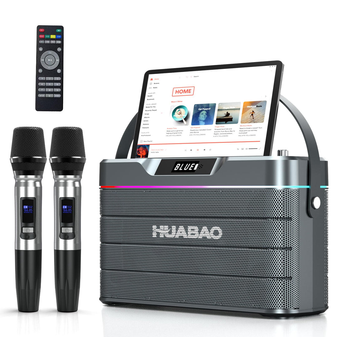 Karaoke-Maschine - 100W Bluetooth-Lautsprecher mit Super Bass, 2 drahtlose Mikrofone, tragbares PA-S
