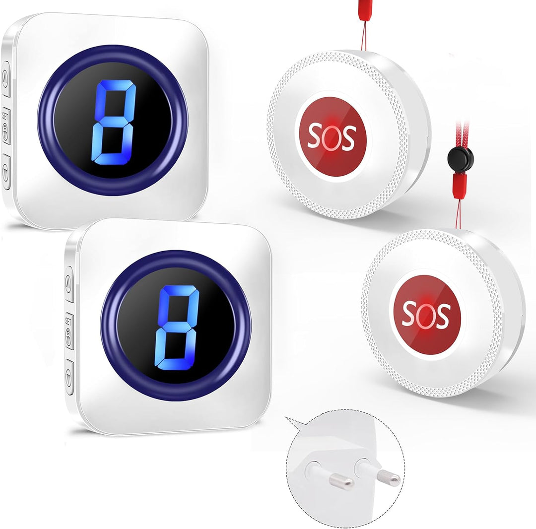 Notrufknopf für Senioren Wasserdicht Panikalarm Caregiver Pager SOS Hausnotruf, Funkklingel 300m Rei