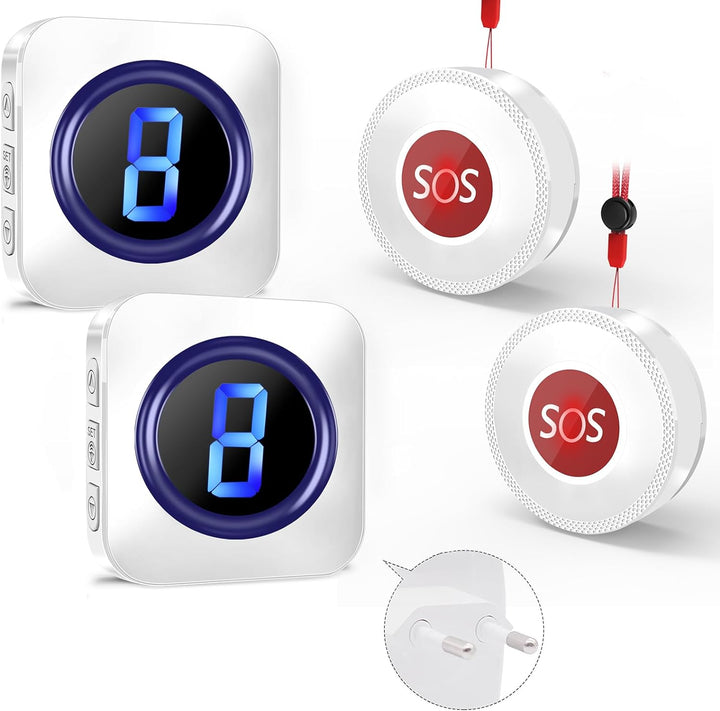 Notrufknopf für Senioren Wasserdicht Panikalarm Caregiver Pager SOS Hausnotruf, Funkklingel 300m Rei