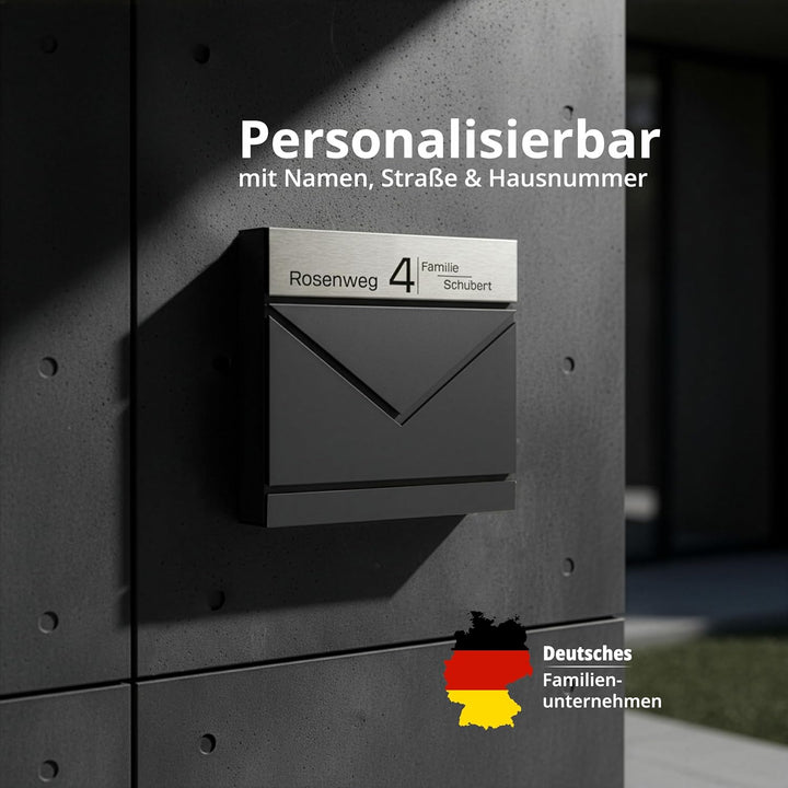 Grafner Premium Briefkasten personalisiert, RAL7016 mit Zeitungsfach und 2 Schlüssel, moderner Postk