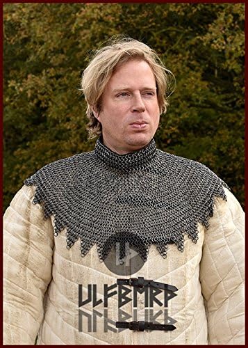 Ulfberth Bischofskragen aus Federstahlringen, Kettenkragen mit Lederriemen und Schnallen