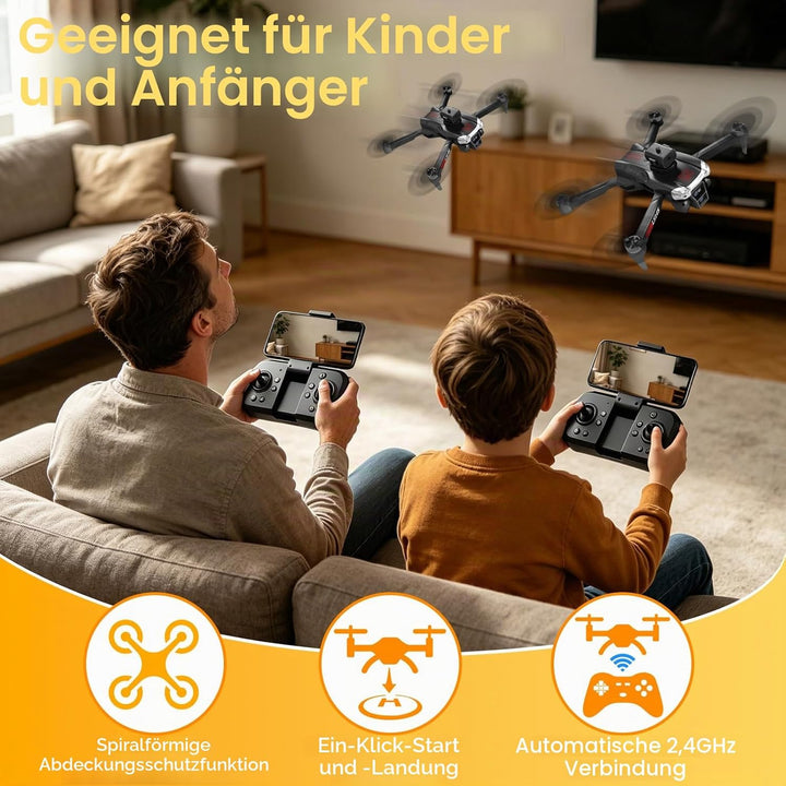 Drohne mit Kamera für Kinder, RC Drone Quadcopter mit Kopflos Modus, Höhenhaltung, 90° Einstellbar,