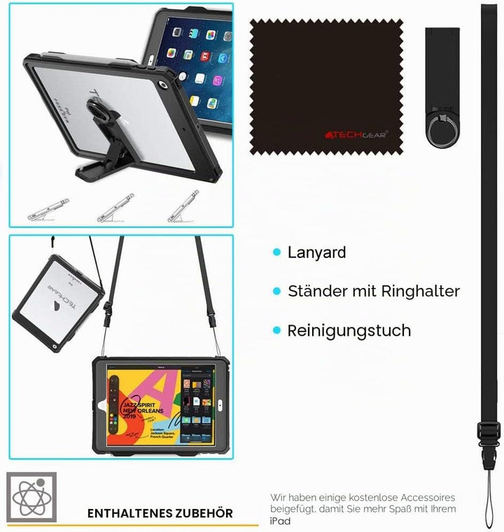 TECHGEAR Wasserdichte Hülle für iPad 10.2 2021/2020/2019 [9. 8. 7. Generation] {Poseidon Case} Schla