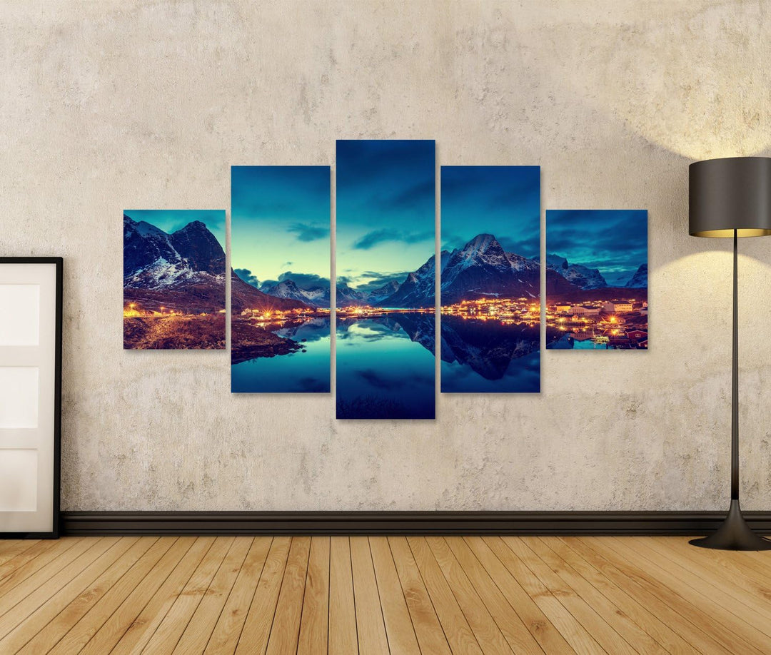 islandburner Bild auf Leinwand Sonnenuntergang Lofoten Norwegen Wandbild Poster Kunstdruck Bilder Fo