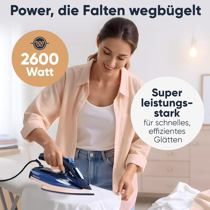 ProfiCare® Bügeleisen 2600 Watt | Dampfbügeleisen mit Keramik-Sohle | 7 Funktionen | 300ml Wassertan