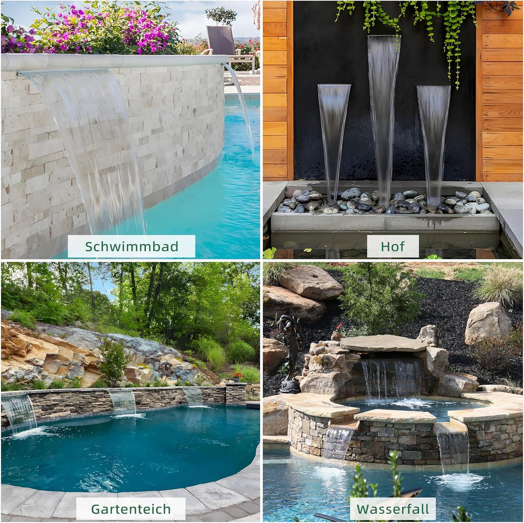 LONGRUN 30cm Teich-Wasserfall,Acryl Pool-Wasserfall mit Wasserpumpe,7 Farben Bluetooth LED Garten Br