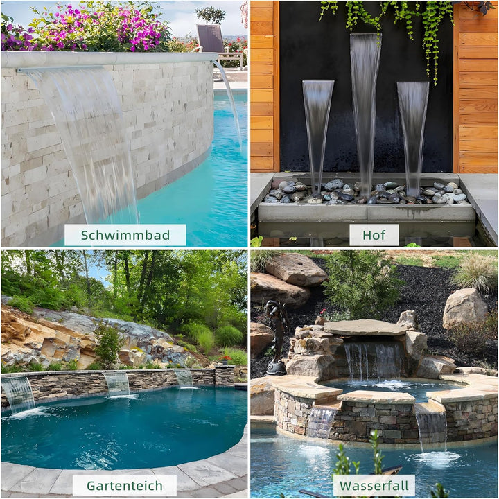 LONGRUN 30cm Teich-Wasserfall,Acryl Pool-Wasserfall mit Wasserpumpe,7 Farben Bluetooth LED Garten Br