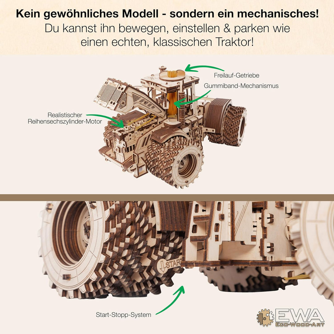 EWA Eco-Wood-Art 3D Puzzle Erwachsenen Traktor Modell mechanisches DIY Traktor Holzpuzzle mit Start-