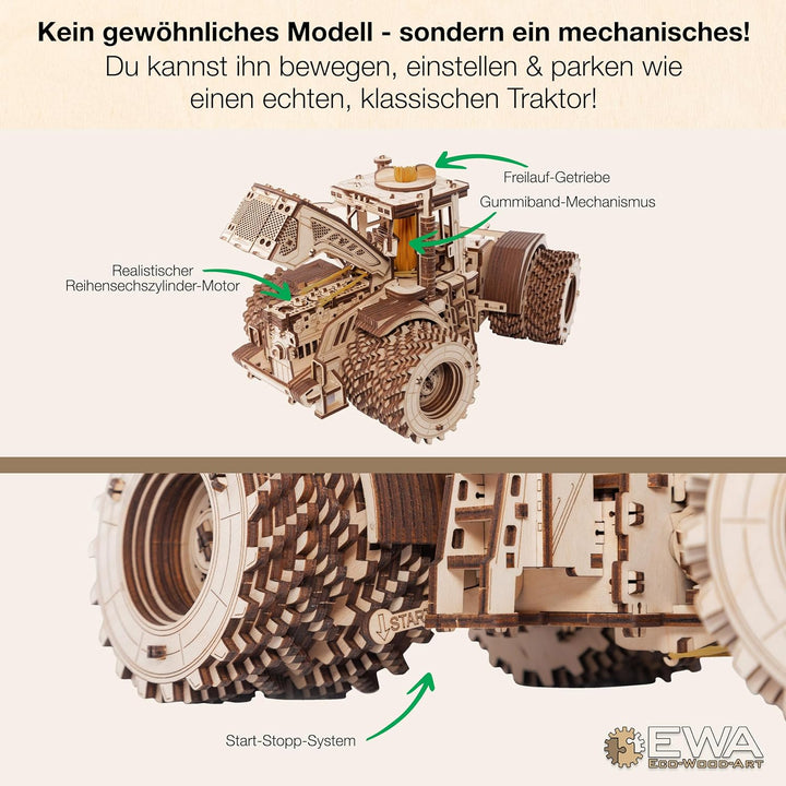 EWA Eco-Wood-Art 3D Puzzle Erwachsenen Traktor Modell mechanisches DIY Traktor Holzpuzzle mit Start-