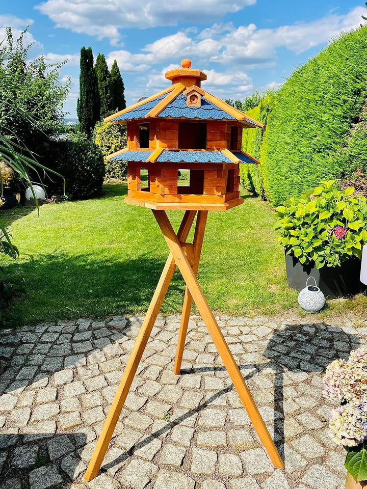 DARLUX Vogelvilla wetterfest von L bis XL Futterhaus Vogelhaus mit oder ohne Ständer in Braun mit Ro