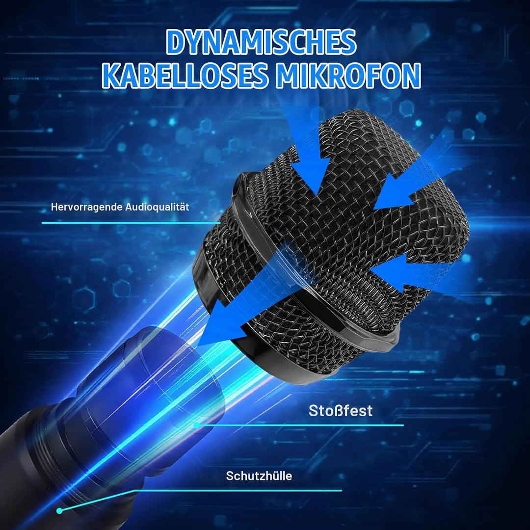 Kabelloses Mikrofon, Drahtloses UHF Mikrofon Set mit wiederaufladbarem, Dual Handmikrofon für Karaok