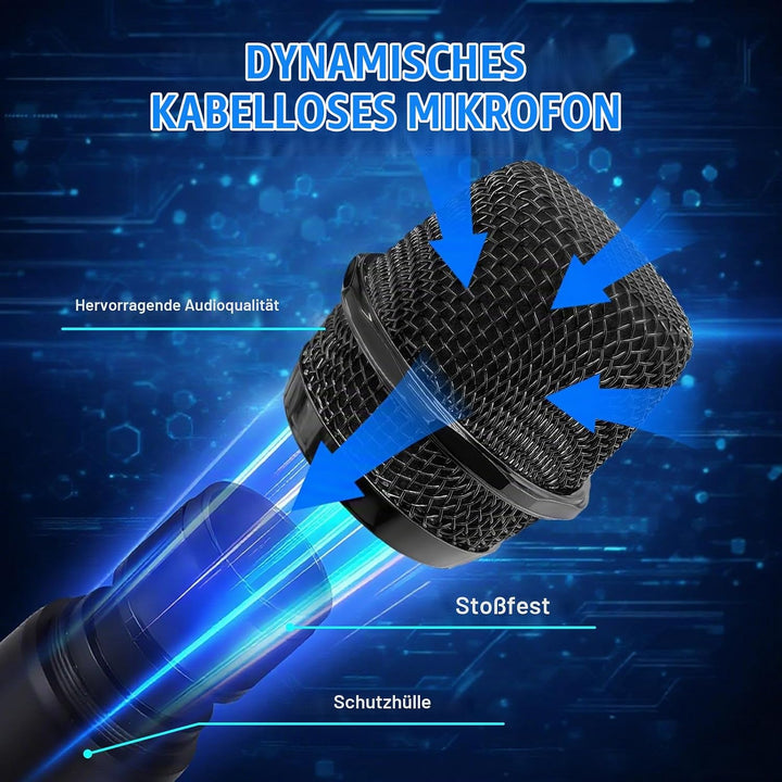 Kabelloses Mikrofon, Drahtloses UHF Mikrofon Set mit wiederaufladbarem, Dual Handmikrofon für Karaok