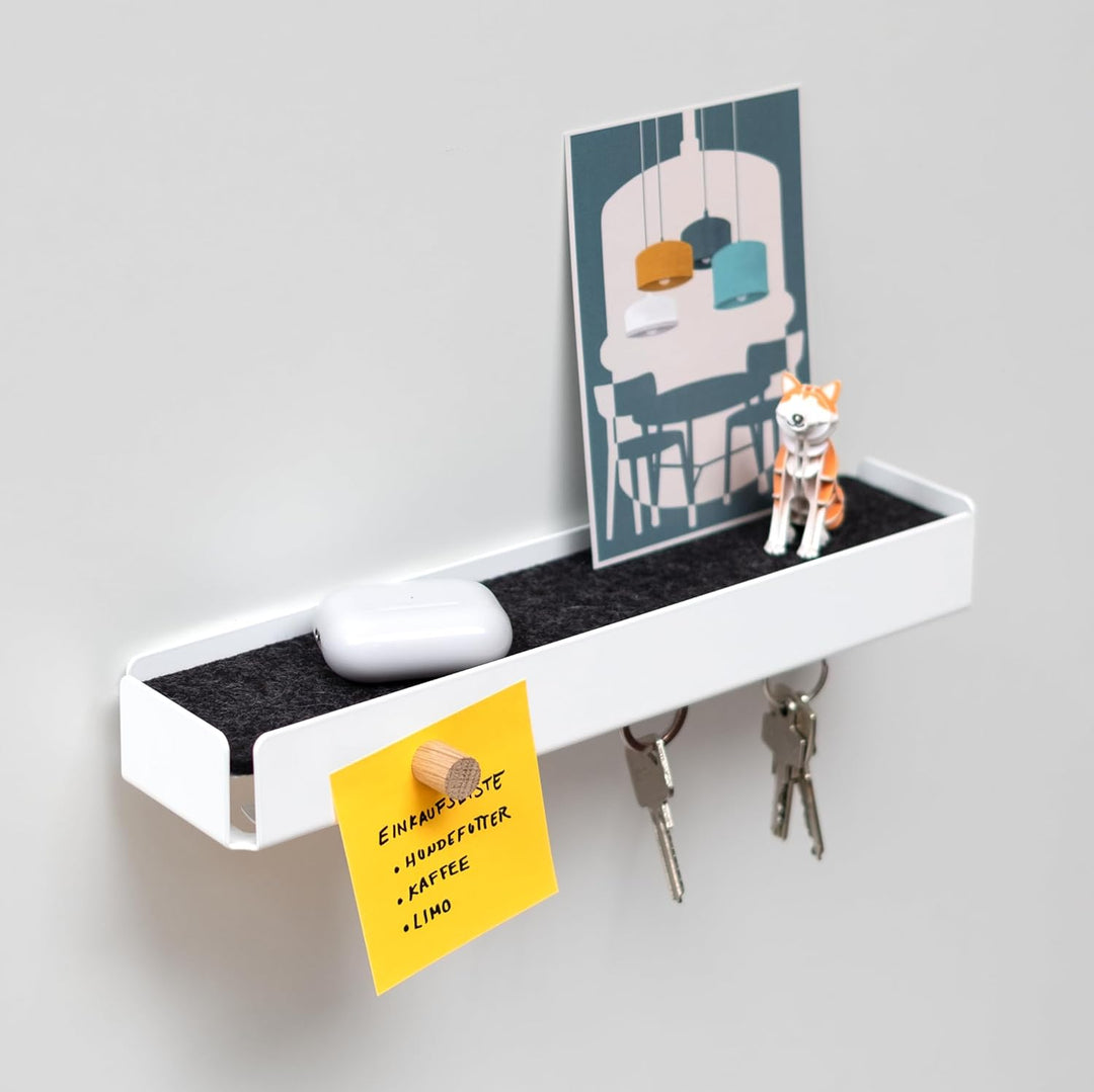 KEY-BOX - weiss/Filz Granit meliert. Schlüsselbrett mit Ablage für den Flur, Schmuckorganizer für de