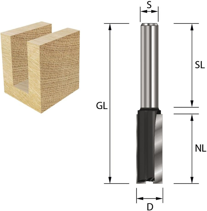ENT 10377 Nutfräser HW, Schaft (S) 8 mm, Durchmesser (D) 12 mm, NL 38 mm, SL 32 mm, GL 70 mm D=12 /