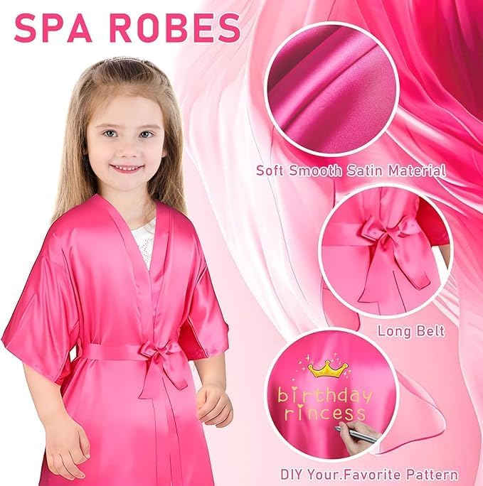 LYCN 10 Stück Spa Bademantel Mädchen, Satin Kimono Bademantel mit 10 Seiden-Augenmasken und 10 Haarb