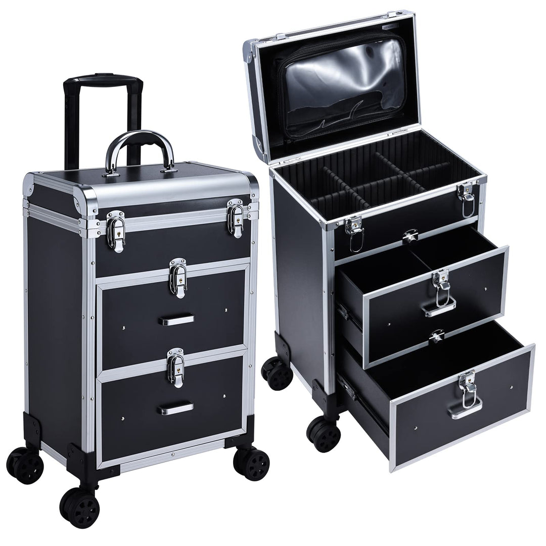 Kosmetik Trolley mit 2 Schubladen Friseurkoffer Gross Kosmetikkoffer Ngaelkoffer Make up Koffer mit