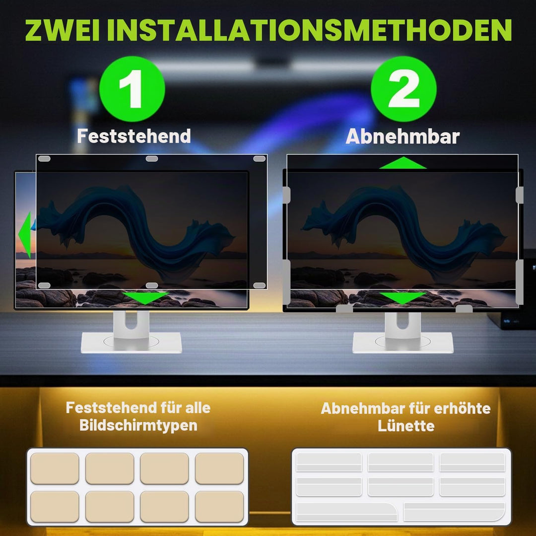 2 Stück Sichtschutzfolie für 27 Zoll 16:9 (59.7x33.6cm) Monitor - Blaulichtfilter &amp; Blendschutz, Abn