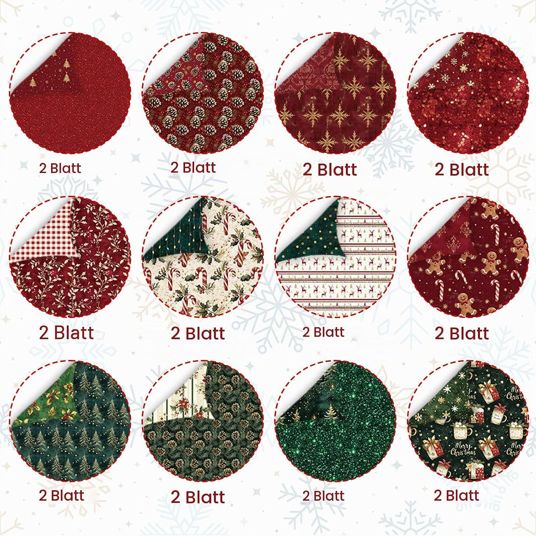Scrapbook Papier, 24 Blätter Weihnachten Musterpapier, 24 Designs Doppelseitiges Bastelpapier, Motiv