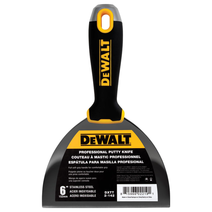 DEWALT 6" Putty Knife | Stainless Steel w/Soft Grip Handle | DXTT-2-142 6-Inch, 6-Inch