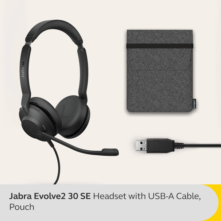 Jabra Evolve2 30 SE - Kabelgebundenes Stereo-Headset mit Geräuschunterdrückung und 2-Mikrofon-Techno