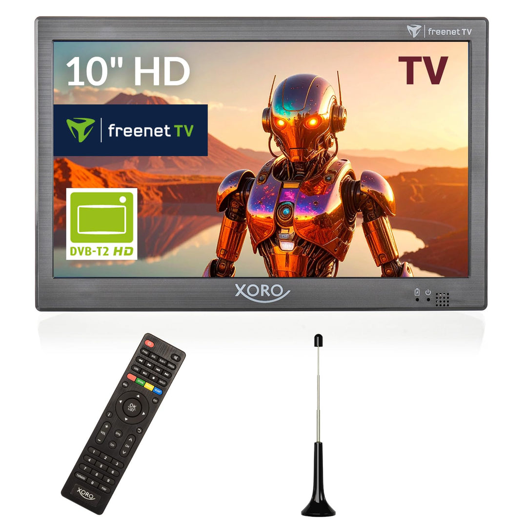 Xoro PTL 1050 V2 - 10.1" Tragbarer DVB-T/T2 Fernseher, Irdeto-Entschlüsselungssystem (inkl. 6 Monate