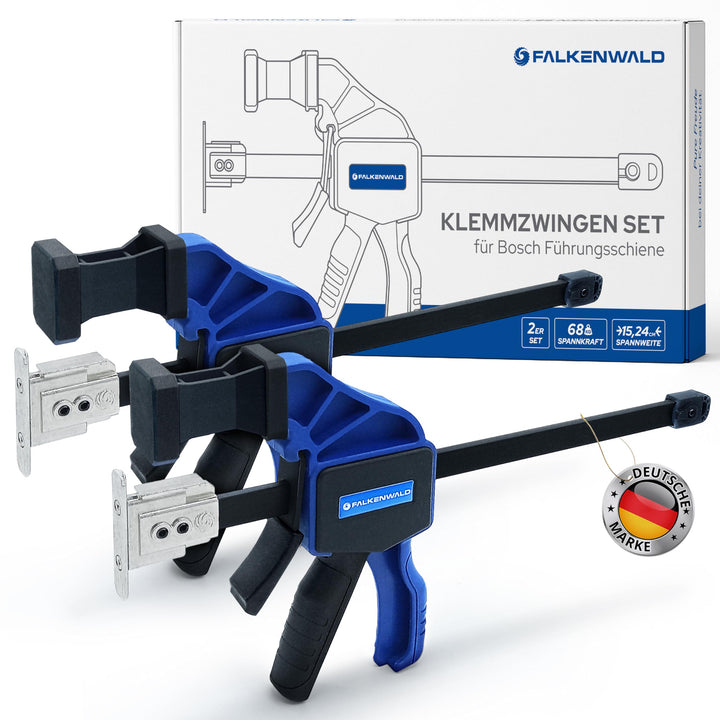 Falkenwald® Einhandzwinge Set 2 Stück für Bosch Führungsschiene - Zum Spannen, Dehnen, Fixieren mit