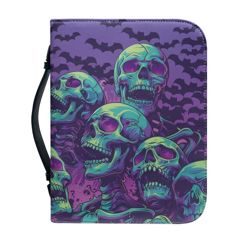 Gothic Totenköpfe Fledermäuse Buchhülle für Notizbuch, dunkelviolette Fledermäuse, Leder, Buchtasche