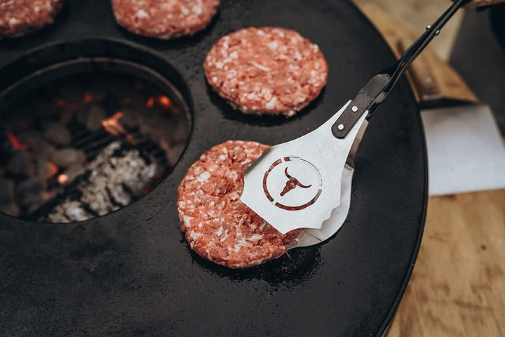 MOESTA-BBQ 19296 V-Tong BurgerZange 46cm – Burger-Patty-Grillzange mit Holzgriff – Edelstahl-Wendeza