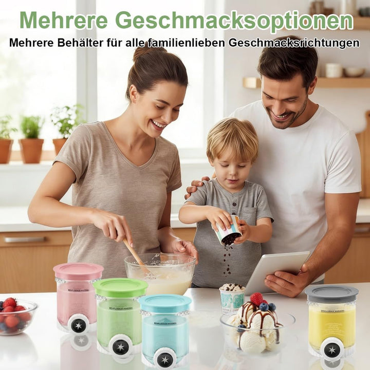4er Pack Ersatz-Eisbehälter für Ninja Swirl, 470ml Pint-Becher mit farbigen Deckeln, Auslaufsicher &