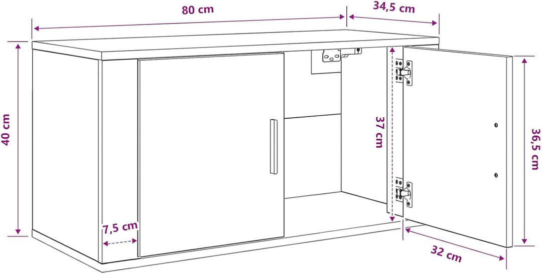 vidaXL Wandmontiertes TV-Regal Eiche handwerklich 80 x 34,5 x 40 cm, Rustikaler Wandschrank, robuste