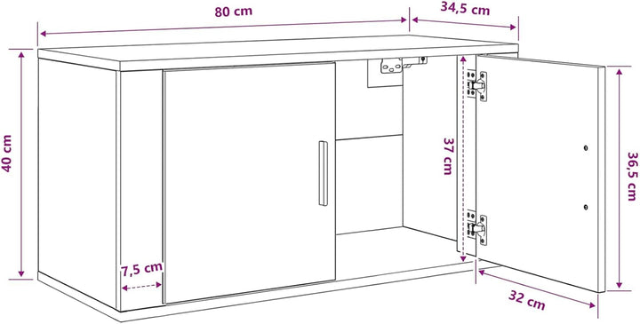 vidaXL Wandmontiertes TV-Regal Eiche handwerklich 80 x 34,5 x 40 cm, Rustikaler Wandschrank, robuste